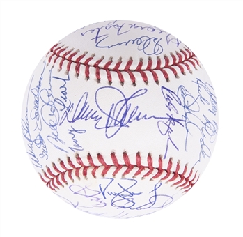 1986 New York Mets Team Signed World Series Logo Baseball with 35 Signatures Including Gary Carter (JSA)